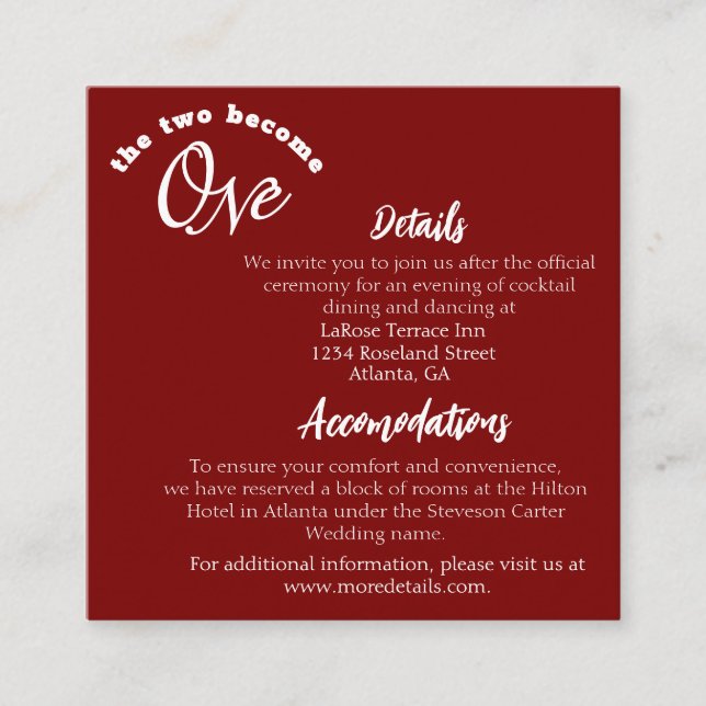 Två blir en burgundy tilläggskort (Framsida)