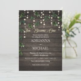 Två blir en inbjudan till Rustic Wood Wedding