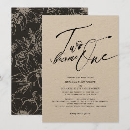 Två blir en modern kallgrafi, svart och vitt  inbjudningar