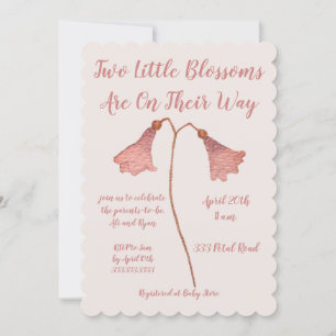 Två Blommars Rosa Blommor Twillingar Babykläder Inbjudningar
