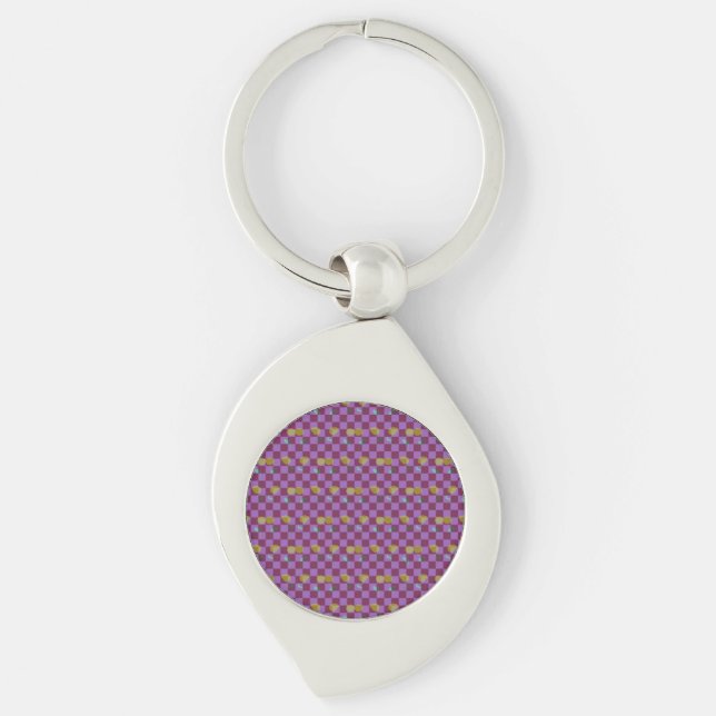 Två blommiga fyrkanter swirl silverfärgad nyckelring (Framsidan)