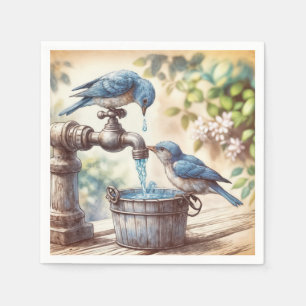 Två Bluebirds på en krukett Pappersservett
