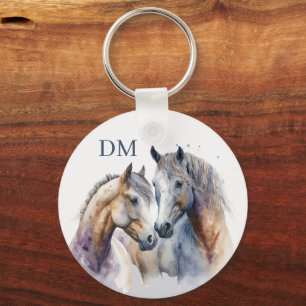Två Boho Stil Horses Monogram Nyckelring