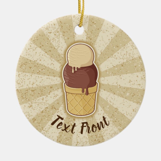 Två Bollar Ice Cream Kopp Julgransprydnad Keramik (Framsidan)