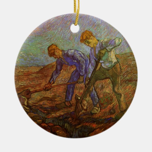 Två bönder Grävande av Vincent van Gogh Julgransprydnad Keramik (Framsidan)
