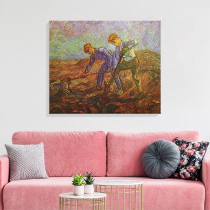 Två bönder gräver av Vincent van Gogh Canvastryck