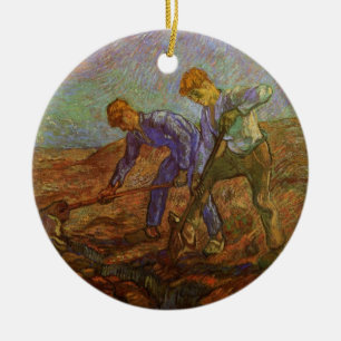 Två bönder gräver av Vincent van Gogh Julgransprydnad Keramik