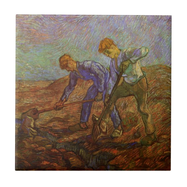 Två bönder gräver av Vincent van Gogh Kakelplatta (Framsidan)