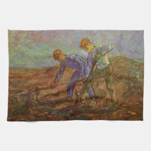 Två bönder gräver av Vincent van Gogh Kökshandduk