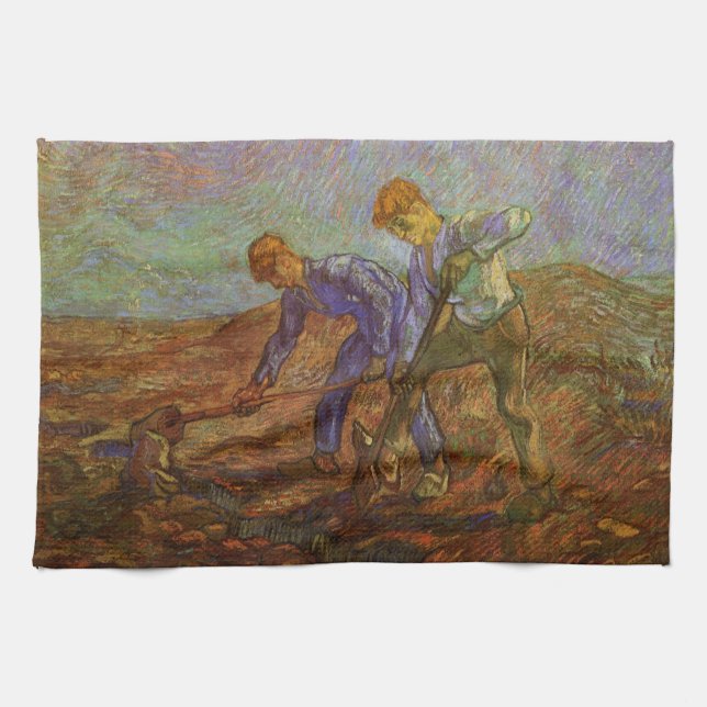 Två bönder gräver av Vincent van Gogh Kökshandduk (Horisontell)