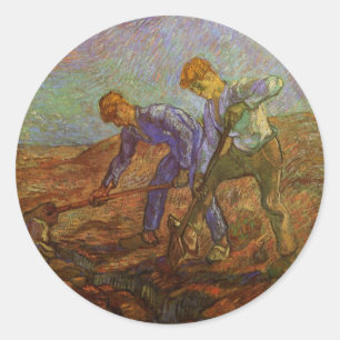 Två bönder gräver av Vincent van Gogh Runt Klistermärke