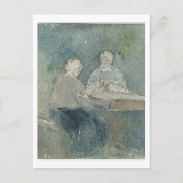 Två bönder vid Bord, c.1874 (w/c på papper nivå) Vykort (Framsida)