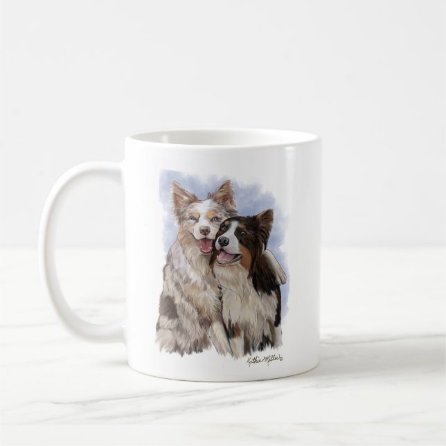 Två Border Collie-vänner tecknad serie Kaffemugg (Vänster)