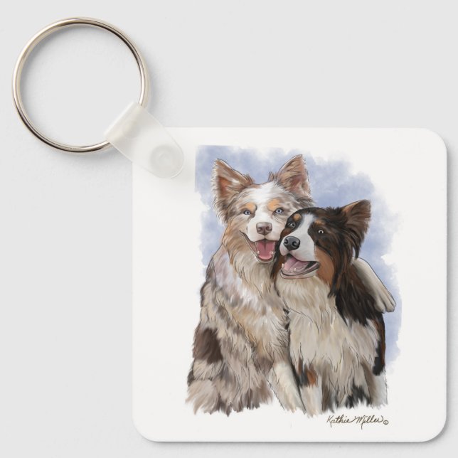 Två Border Collie-vänner tecknad serie Nyckelring (Framsida)