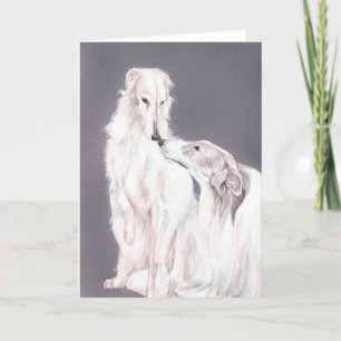 Två Borzoi Hund Art Hund-mappat gratulationskort Kort