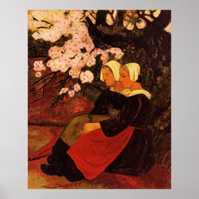 Två bretonska kvinnor under äppelträd, poster (Framsidan)