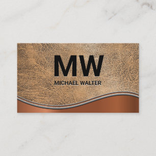 Två Brev Monogram Brown Leather Struktur Visitkort