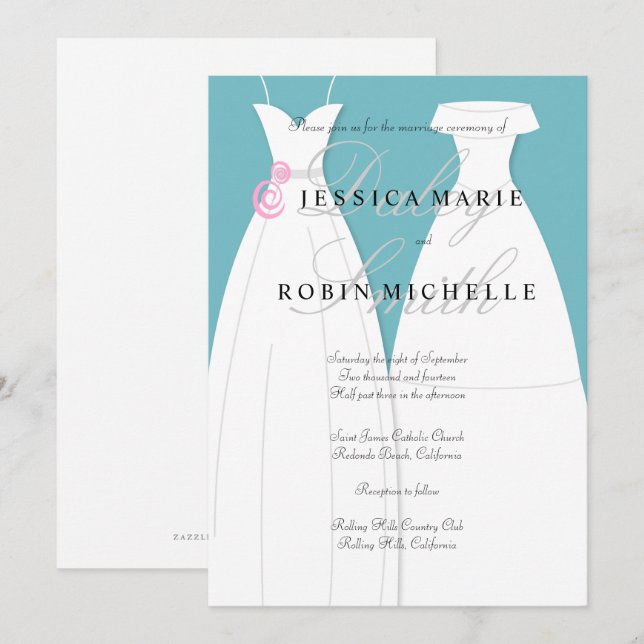 Två Brides Bröllop Dress Lesbisk Bröllop Inbjudningar (Fram/baksida)