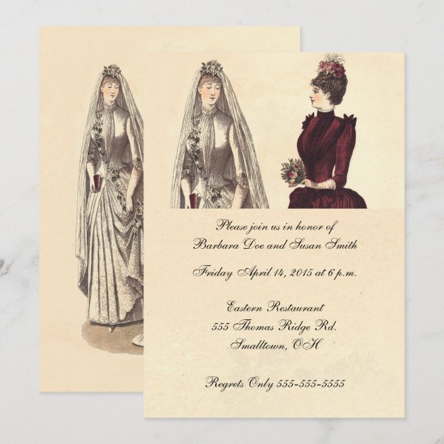 Två Brides Bröllop Vintage Inbjudningar (Fram/baksida)