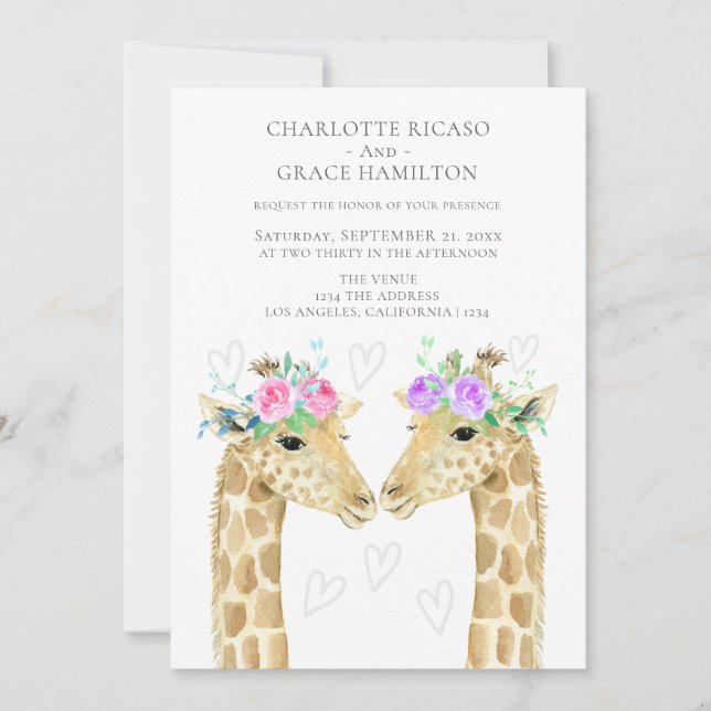 Två Brides Giraffe Gay Bröllop Meddelande (Framsida)