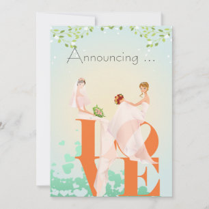 Två Brides KÄRLEK Bröllop Annoucement Inbjudningar