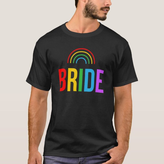 Två Brides Lesbisk Bröllop, fru och fru Rainbow P T Shirt (Framsida)