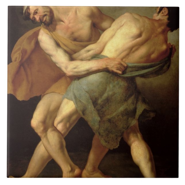 Två brottare kakelplatta (Framsidan)