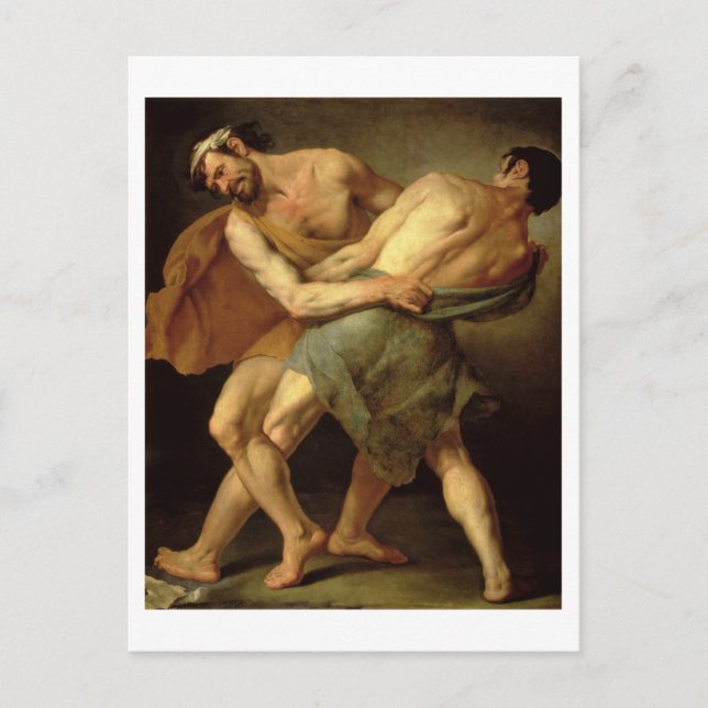 Två brottare vykort (Framsida)