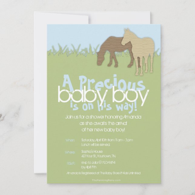 Två Brown Ponies Boy's Baby Shower Inbjudningar (Framsida)