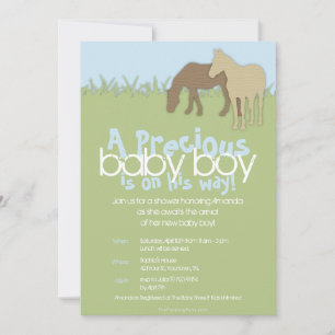 Två Brown Ponies Boy's Baby Shower Inbjudningar