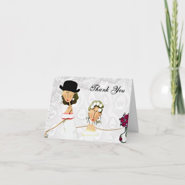 Två brudar som gifta sig tack kort (Framsida)