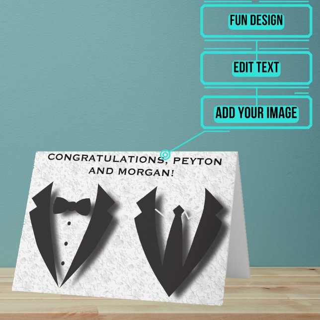 Två brudgummar Abstrakt Bröllopsdag Grattis Kort (Send your love and congratulations with a modern and unique twist.)