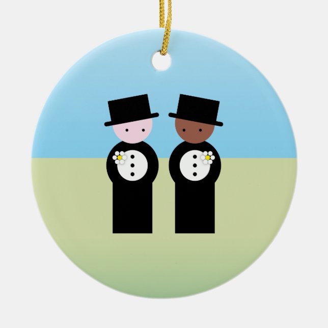 Två brudgummar en caucasian julgransprydnad keramik (Framsidan)