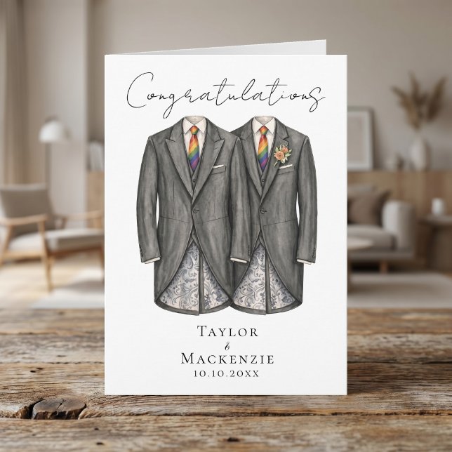 Två brudgummar Grattis på er bröllopsdag Kort (Two Grooms Congratulations on Your Wedding Day Card
by Ricaso - same sex wedding card for newly weds)