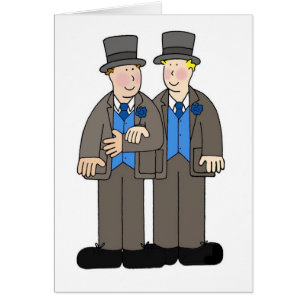 Två brudgummar i formell dressCartoon. Hälsningskort