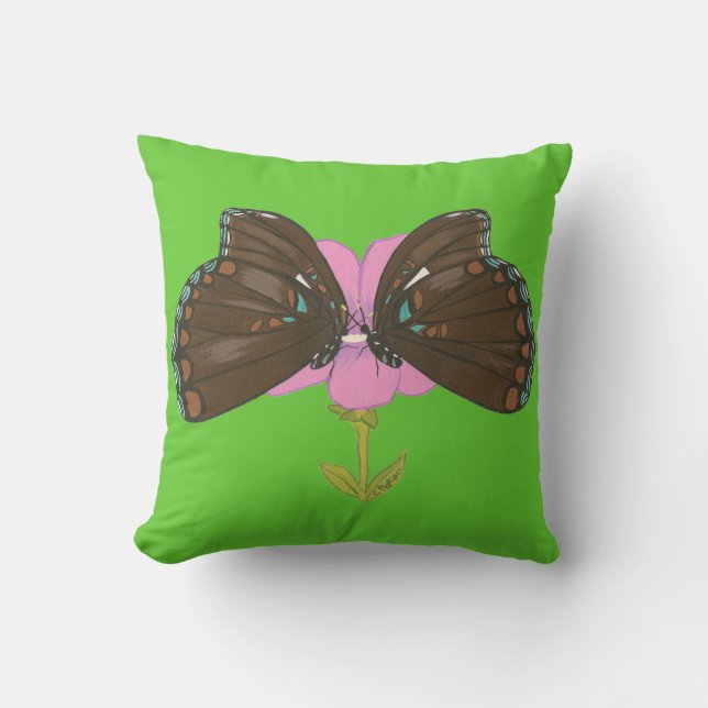 Två bruna fjärilar på Rosa Flower Pillows Kudde (Framsida)
