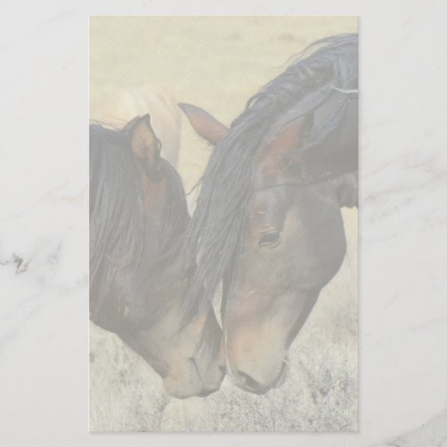 Två bruna Vild Horses Nuzzling Brevpapper (Framsida)