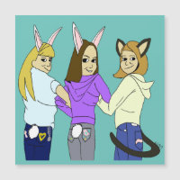 Två bunnier och kattunge