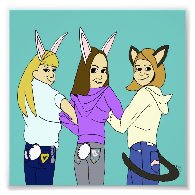 Två bunnier och kattunge fototryck (Framsidan)