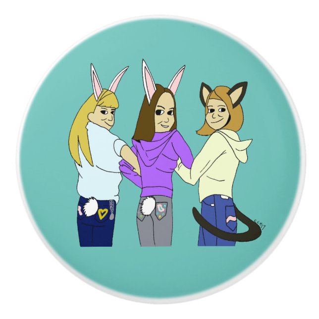 Två bunnier och kattunge knopp (Framsidan)