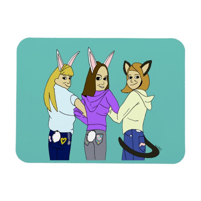 Två bunnier och kattunge magnet (Horisontell)