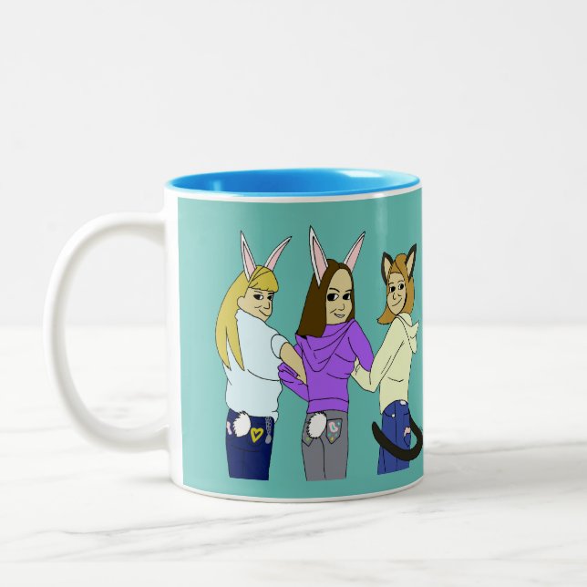 Två bunnier och kattunge Två-Tonad mugg (Vänster)