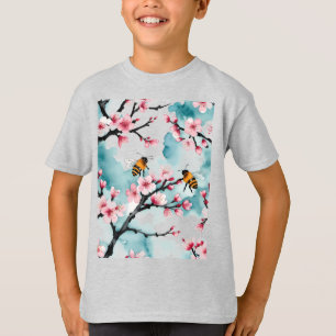 Två Busy bin och Rosa Cherry Blommar Grenar T Shirt