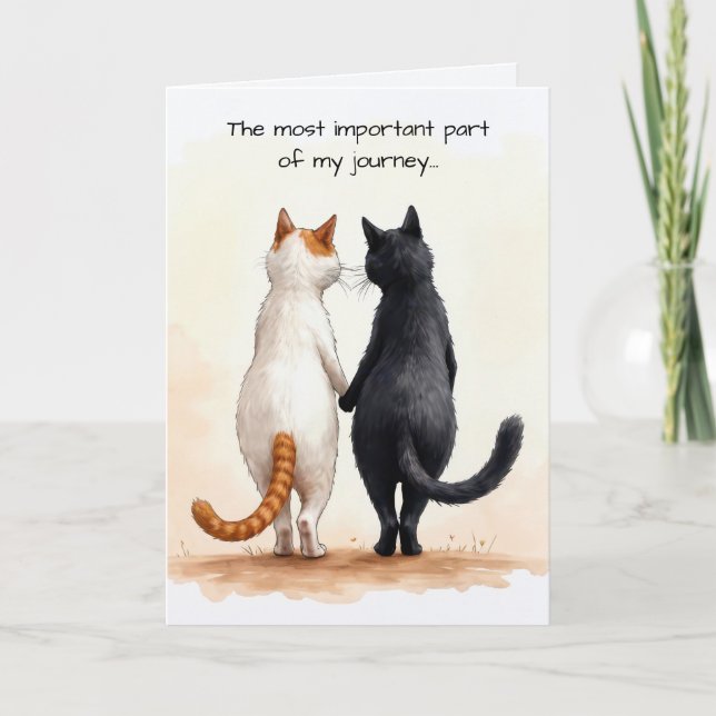 Två Cat Friends Walking for Birthday Kort (Framsida)
