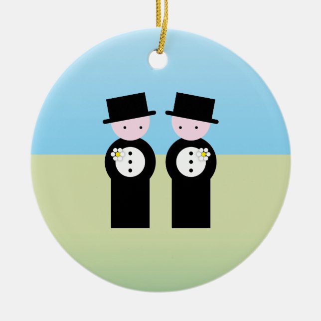 Två caucasian brudgummar julgransprydnad keramik (Framsidan)