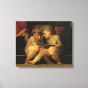 Två Cherubs Reading by Rosso Fiorentino, Änglar Canvastryck