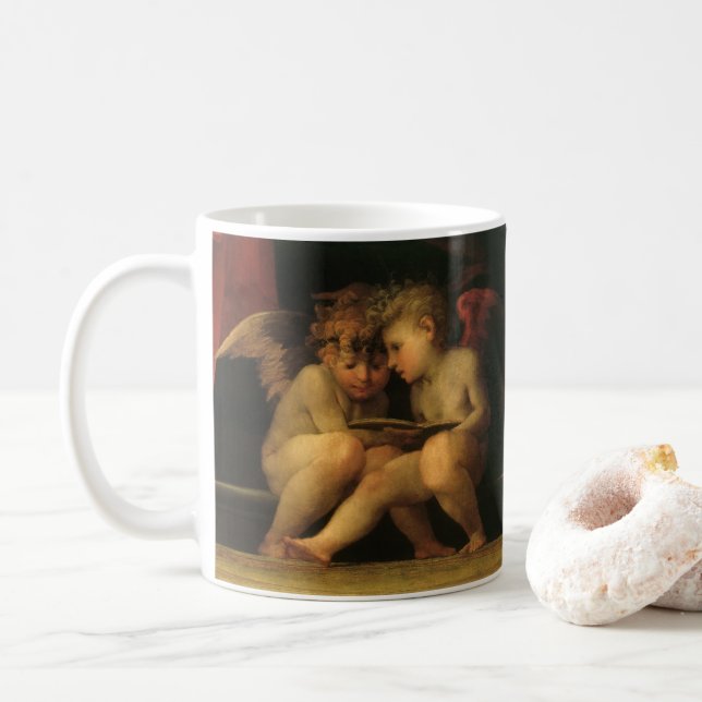 Två Cherubs Reading by Rosso Fiorentino, Änglar Kaffemugg (Med munk)