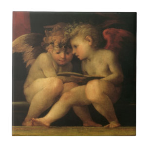 Två Cherubs Reading by Rosso Fiorentino, Änglar Kakelplatta