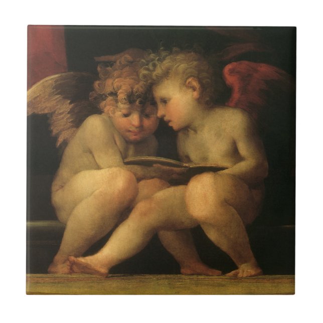 Två Cherubs Reading by Rosso Fiorentino, Änglar Kakelplatta (Framsidan)