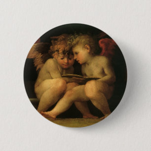 Två Cherubs Reading by Rosso Fiorentino, Änglar Knapp